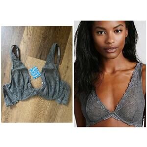 Free People Lace Plunge Bra in Graphite